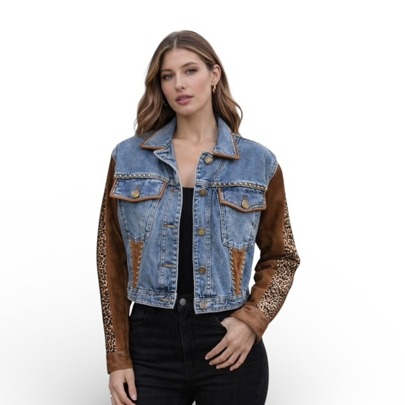 Cache Y2K Leopard Jean Jacket
- Suede Leather Denim - Women's Size Small NWT - Picture 10 of 15